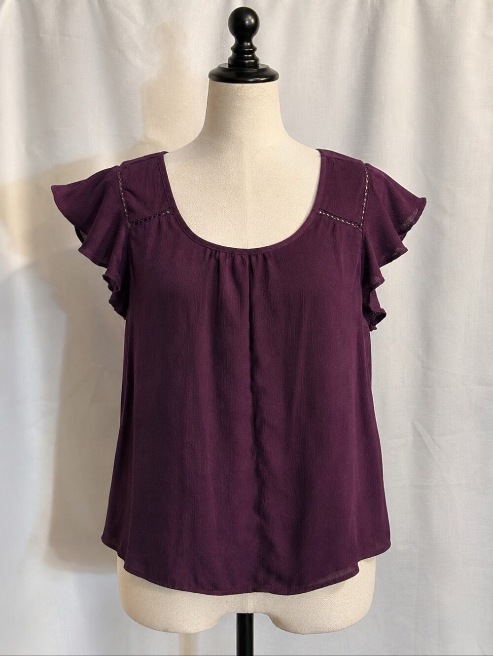 Dark Plum Purple Flutter Sleeve Blouse Size M Business Casual By BLM